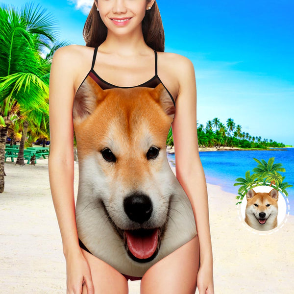 Custom Bathing Suit with Dog Face Swimsuit with Picture Face on Bathing Suit - Big Face